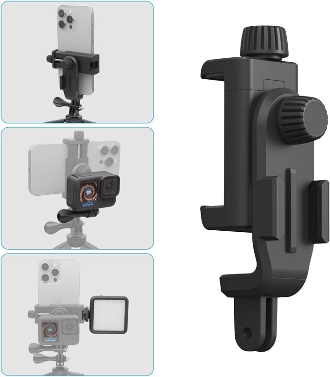 Suptig Phone Holder for Tripod, Action Camera Tripod Mount Adapter Compatible for iPhone, Gopro, DJI Action, Insta 360, Akaso, Mic, LED Light Photography Accessories - Image 7