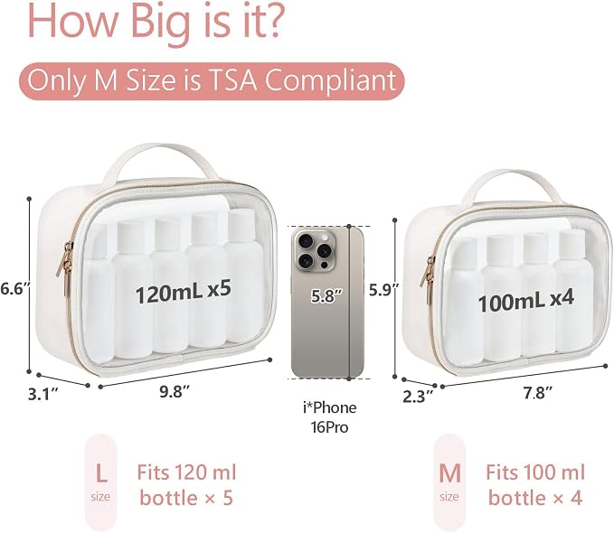 Clear Makeup Bag Foldable - TSA Approved Toiletry Bag for Travel | Metal Zipper, Reinforced Seam, Water Resistant, Medium for Carry-on, Large for Checked Luggage, for Car Storage Organizer - Image 4