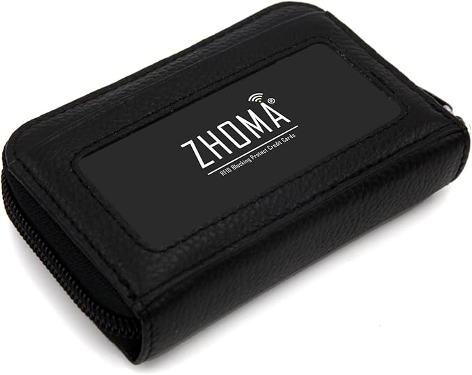 RFID Blocking Genuine Leather Credit Card Case Holder Security Travel Wallet - Black - Image 6