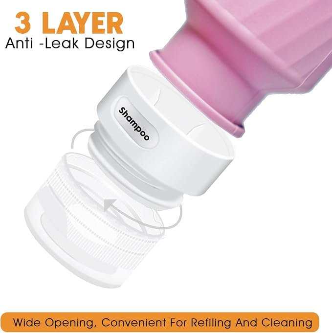Laxen 5 Pack Travel Bottles for Toiletries with Clear Bag, Leak Proof, Refillable, TSA Approved Silicone Travel Containers for Shampoo and Conditioner, Travel Essentials Toiletry Bottles - Image 4