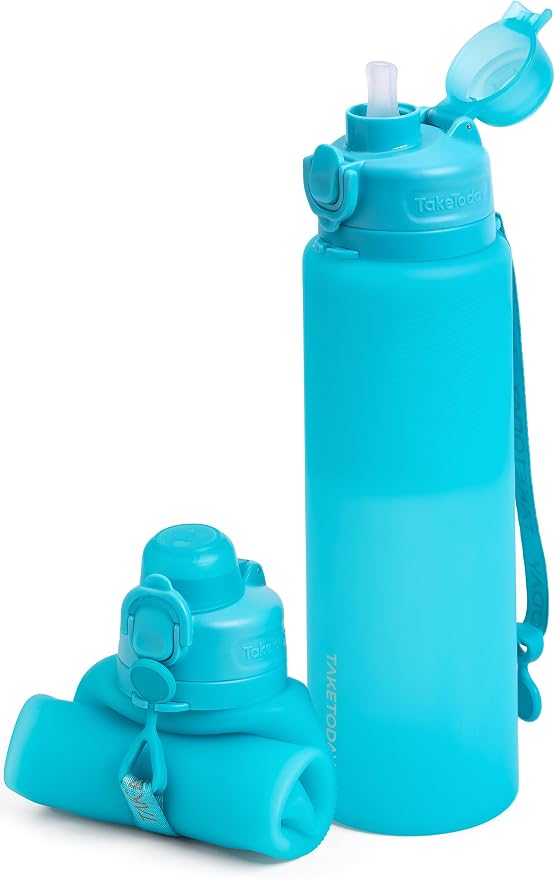 TakeToday Collapsible Water Bottles 32oz, Foldable Travel Water Bottle, BPA Free, Silicone Water Bottle Leakproof for Hiking, International Travel, Outdoors by TAKETODAY