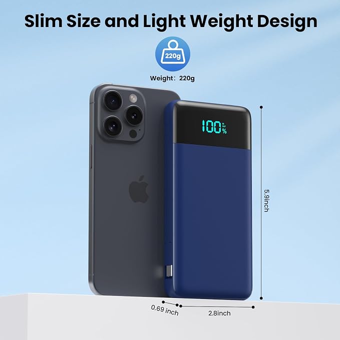 Portable Charger for iPhone with Built in Cables and Wall Plug,Upgraded 13800mAh Fast Charging USB C Power Bank,4 Outputs Travel Essential Battery Pack Compatible with iPhone 17/16/15/14,Galaxy-Blue - Image 5