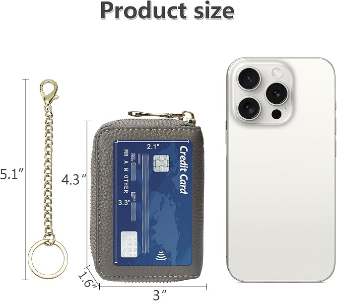 imeetu Rfid Credit Card Holder, Businese Card Case, Wallet for Women Men | Genuine Leather Card Wallet with id Window, Keychain & Double Zipper, Water-resistan Small Wallet with Gift Box, Daily Travel - Image 6