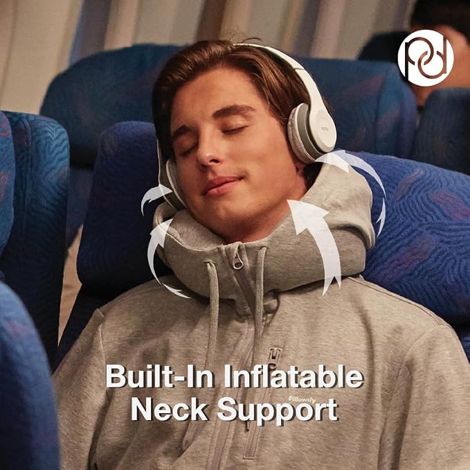 Pillowdy Travel Hoodie with Built-In Inflatable Neck Pillow for Flights - Image 7
