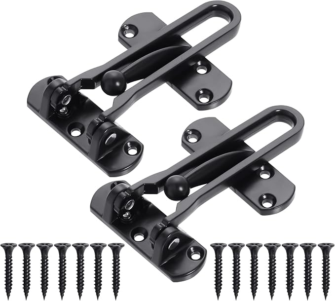Topbuti Home Security Door Lock, 2 Pack Latch Guard Clasp Front Door Locks for Kids, Home Reinforcement Lock for Swing-in Doors, Hotel Door Latches, Thicken Solid Aluminium Alloy (Black) - Image 3