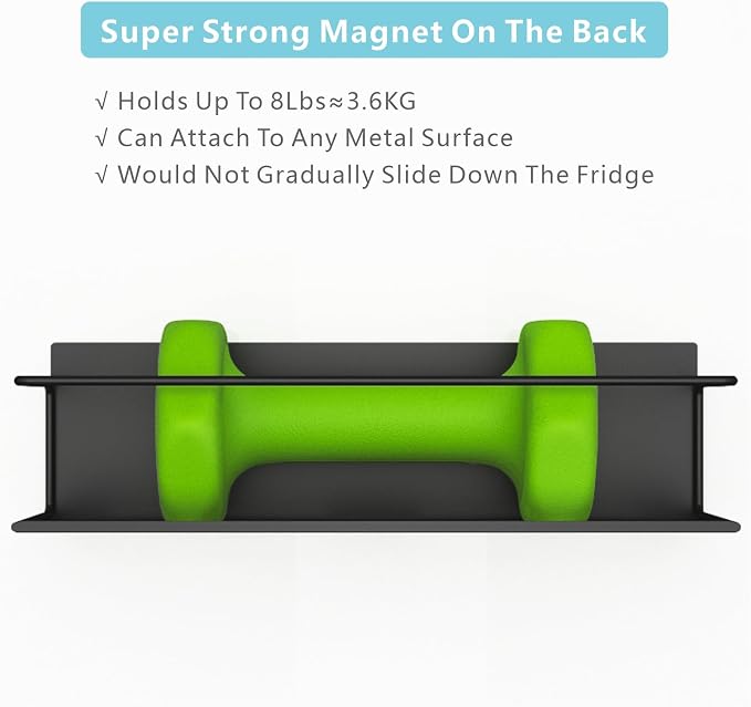 Magnetic Spice Rack For Refrigerator, Magnetic Fridge Shelf For Kitchen, Magnetic Shelf For Fridge Space Saving Black 4 Pack With Magnetic Paper Towel Holder - Image 3