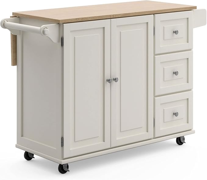 Homestyles Dolly Madison Off-White Mobile Kitchen Island Cart with Wood Drop Leaf Breakfast Bar by homestyles