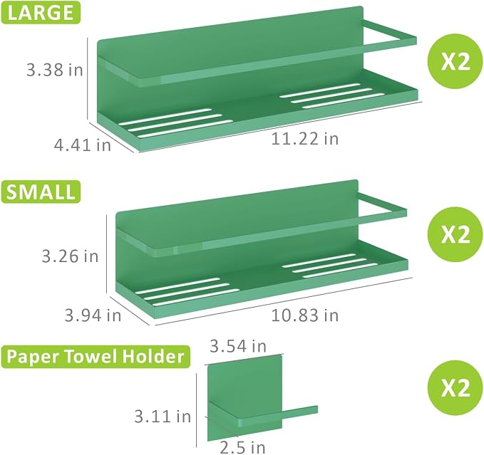 Magnetic Spice Rack For Refrigerator Magnetic Fridge Shelf For Kitchen Spice Organizer Magnetic Shelf For Fridge Space Saving Green 4 Pack With Magnetic Paper Towel Holder - Image 2