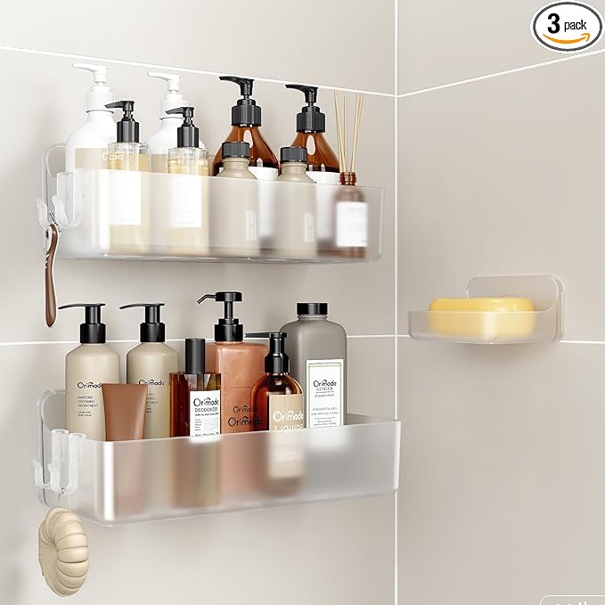 Orimade Shower Caddy 3-Pack, No-Drill Adhesive Shelves for Bathroom, Rustproof ABS Storage Organizer Set, Clear by Orimade