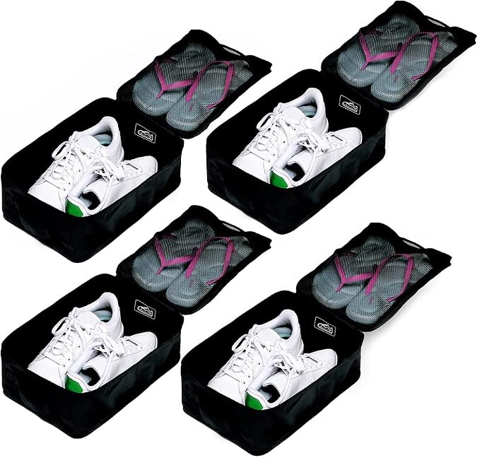 Travel Shoe Bags, Foldable Waterproof Shoe Pouches Organizer-Double Layer (4 Black Shoe Bags) by JJ+POWER