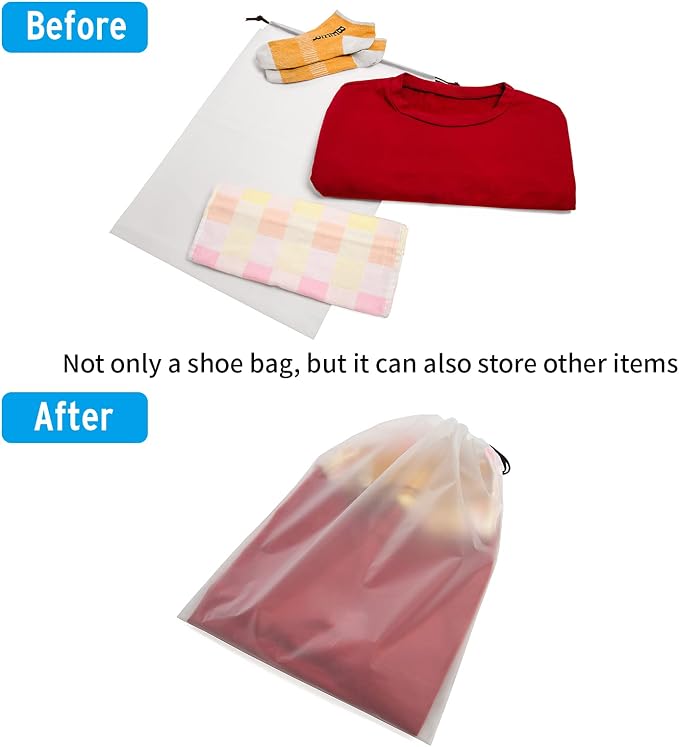 Vorspack 13 Pack Transparent Shoe Bags for Travel, 15.7 x 11.8 inches | Clear Drawstring Shoe Pouches, Portable Shoe Organizer, Travel Essentials for Men Women - Image 5