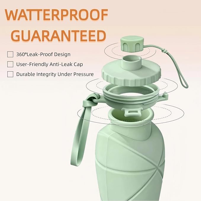 Collapsible Water Bottles 20oz (600ml), BPA-Free Silicone Foldable Portable Lightweight Reusable Water Bottle with Leak-Proof Lid & Lanyard for Outdoor Travel Cycling Gym & Camping - Image 3