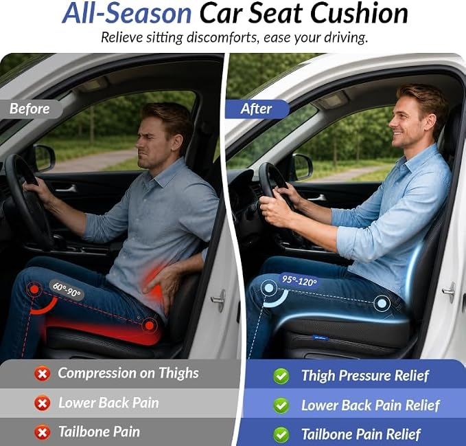 Wedge Car Seat Cushion for Tailbone Pain Relief & Better Visibility | Ergonomic Memory Foam Seat Cushion for Car with Breathable Channel Design, Fits Car, SUV, Truck, Non-Slip Mesh Cover - Image 6