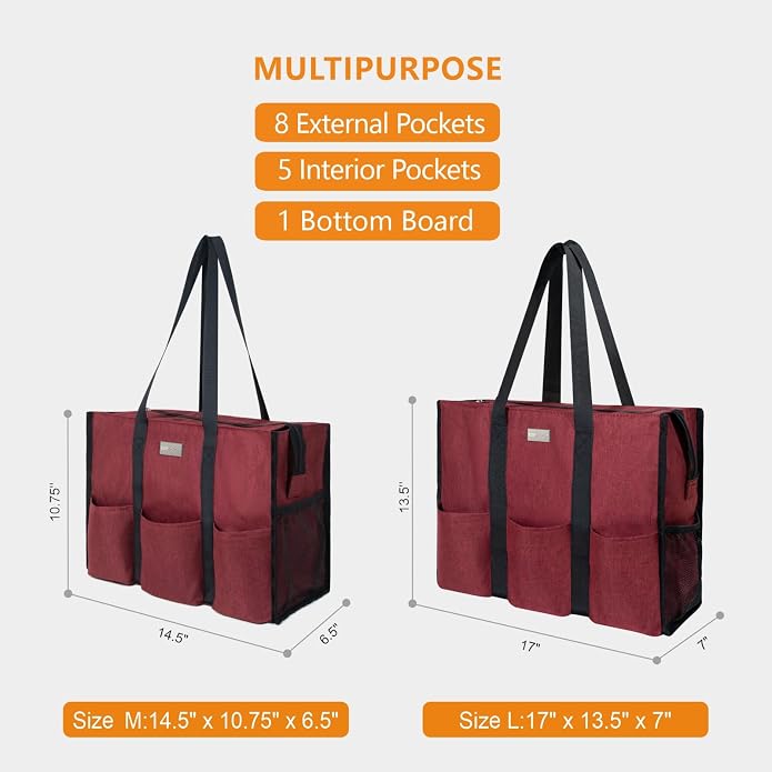 TOPDesign Utility Water Resistant Tote Bag with 13 Pockets, Top Zipper Closure & Thick Bottom Support, for Working Women - Image 2