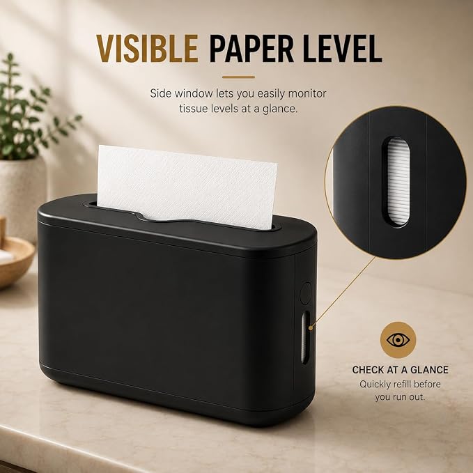 Multifold Paper Towel Dispenser Countertop, Hand Towel Dispenser for Bedroom, Bathroom, Kitchen, Toilet (Black) - Image 2