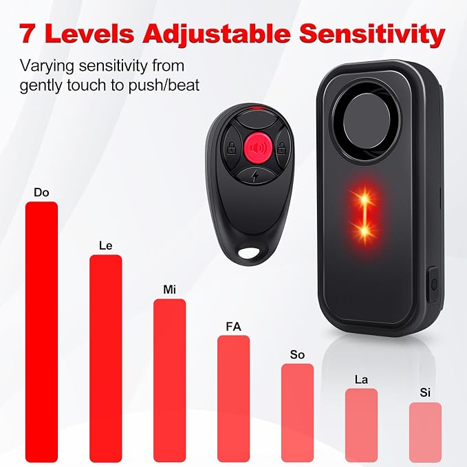 113dB Car Alarm System with Remote,1PK | Anti-Theft Vibration Sensor Alarm with Red Warning Light 7 Levels Sensitivity Adjustable,General for Car,RV,Motorcycle,Bike - Image 3
