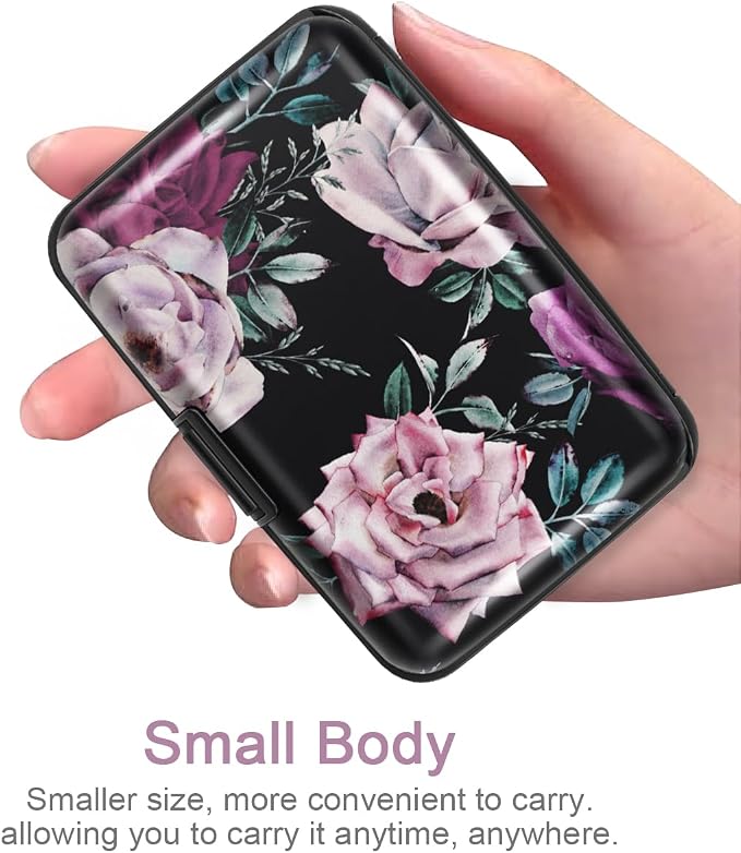 Coco Rossi Credit Card Holder RFID Aluminum Small Mini Wallet Women | Metal Wallet, Business Cards Holder, ID Case, Slim Sleeves, Womens Girls Gift, Carry Proof Wallets for Travel, Dark Roses - Image 2