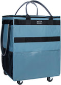 Reusable Grocery Bag On Wheels (Large, Blue) Shopping Trolley with 8 Pockets and Zipper Cover Foldable Rolling Tote, Heavy Duty Handles, Carries Up to 66 LBS by TOJNMAKE