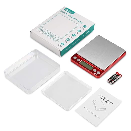 Digital Kitchen Scale, 3000g Pocket Cooking Scale with 0.1g Accuracy, Mini Food Scale, Pro Electronic Jewelry Scale with Back-Lit LCD Display, Tare & PCS Functions (Red, Batteries Included) - Image 7