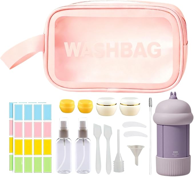 Travel Cosmetic Case Toiletry Bag with Zipper Refillable 4-in-1 Silicone Kit Toiletry Bottles、Squeeze Toiletry Bottles Leakproof Accessories for Toiletries Shampoo Lotion Body Wash (BPA Free) by NAICHA