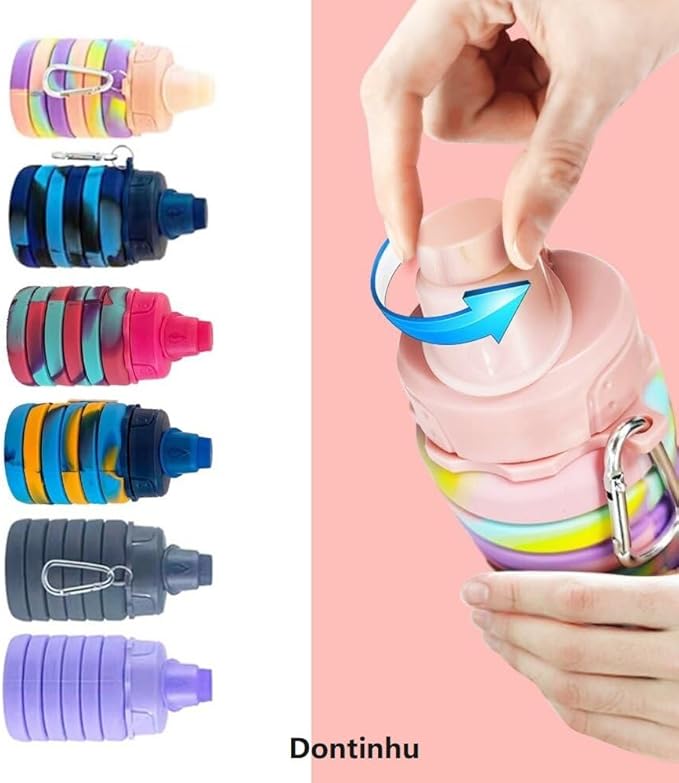 Collapsible Water Bottles 5 Pack 500ml（Colorful | Travel Sports Portable Water Bottle Reusable Water Bottles silicone Water-proof camping water bottle. - Image 5