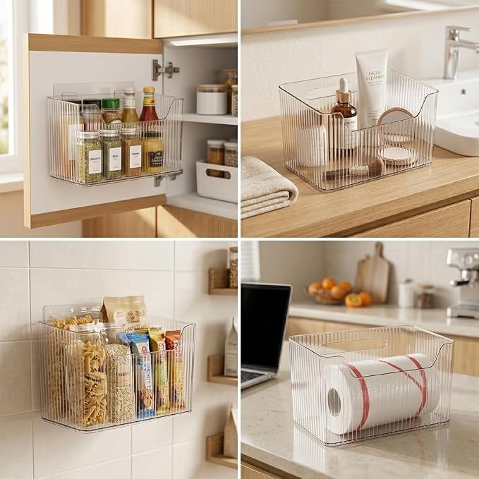 RR RAXMIN 6 Pack Cabinet Door Organizer ,Clear Storage Caddy, Adhesive Wall Mounted Organizer Bins, ,Stackable Basket for Kitchen Cabinets, Bathroom, Pantry, Office, and Tabletop Organization - Image 6