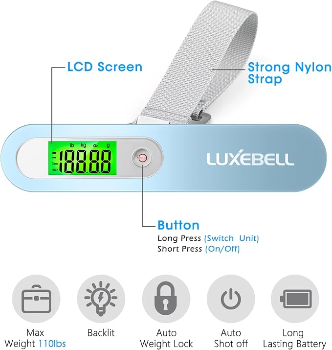 Digital Luggage Scale Vacation Travel Essentials Accessories Gifts for Traveler Portable Suitcase Handheld Weight Scale 110 lbs Hanging Baggage Travel Must Haves - Image 2