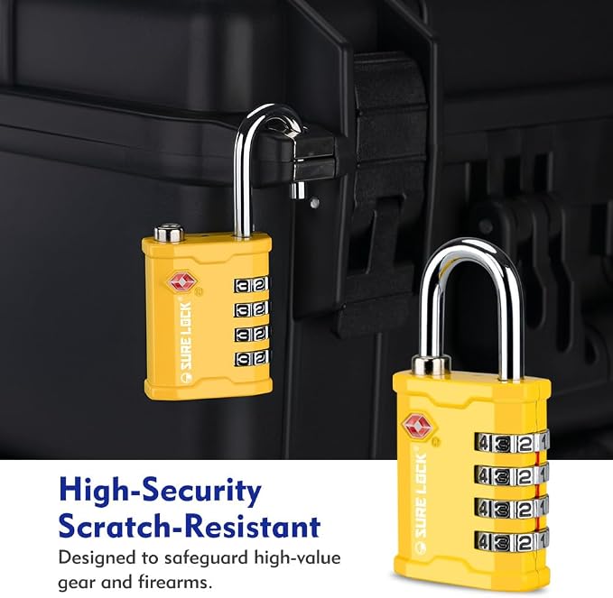 SURE LOCK TSA Accepted 4 Dig Heavy Duty Big Combination Luggage Padlock All Metal Travel Lock for Equipment Hard Case Luggage Gun Case Gym Locker Pelican Vault Lock (2, Yellow) - Image 4
