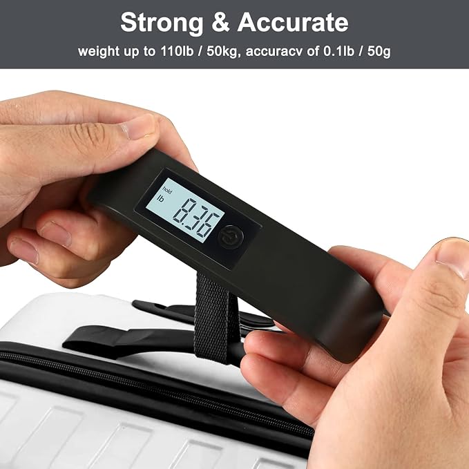 travel inspira Luggage Scale, Portable Digital Hanging Baggage Scale for Travel, Suitcase Weight Scale with Rubber Paint, 110 Pounds, Battery Included - Image 3