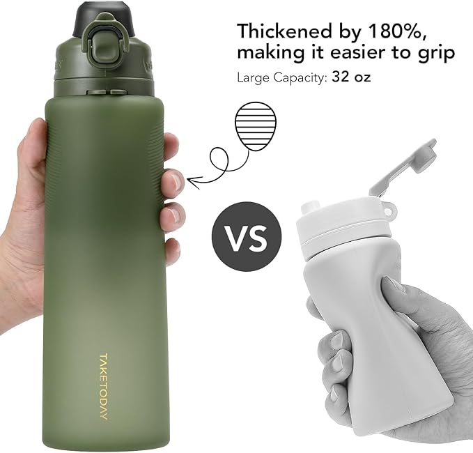 TakeToday Collapsible Water Bottles 32oz, Foldable Travel Water Bottle, BPA Free, Silicone Water Bottle Leakproof for Hiking, International Travel, Outdoors - Image 3