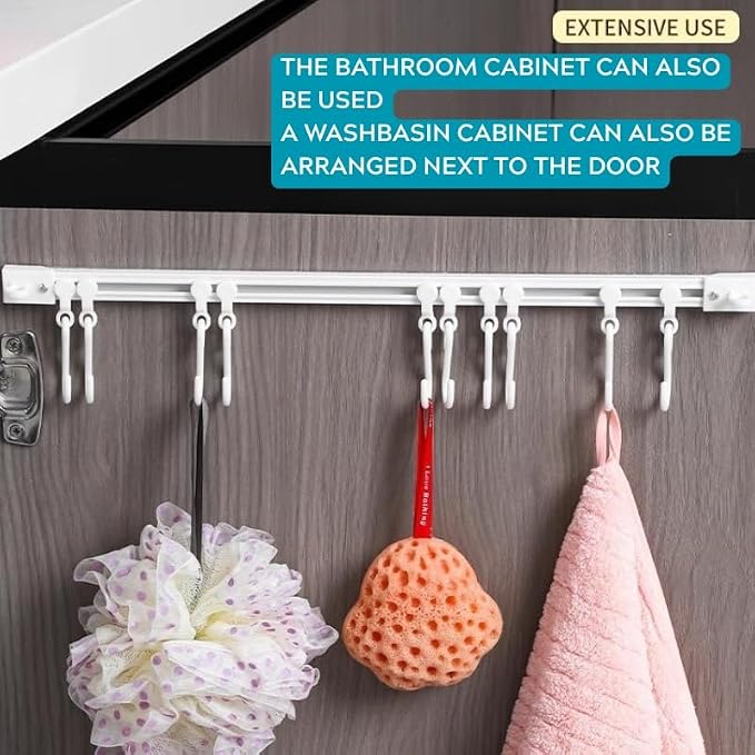 Sliding Rail Hook Rack – 30cm Adhesive Hook Bar for Kitchen, Bathroom, or Over-The-Door Storage – No-Drill Wall Mounted Hanger with Movable Hooks – Space-Saving Organizer Strip - Image 4