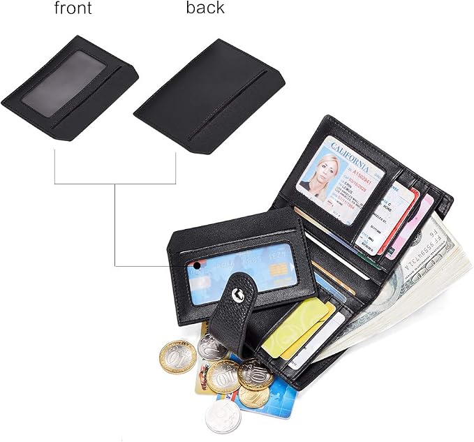 BOSTANTEN Leather Womens Wallet Small RFID Blocking Credit Card Holder | Removable ID Window, Zipper Coin Pocket, Bifold, Minimalist, Fits Small Purses, Daily Use, Ladies Gifts, Black - Image 2