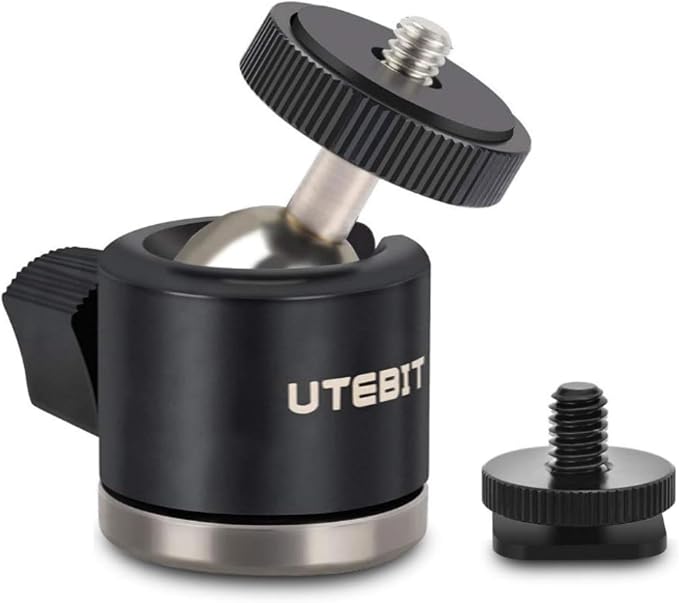 UTEBIT 20mm Mini Ball Head Tripod Head Mount with 1/4" hot Shoe, Black | 360° Rotatable Camera Mount Adapte Aluminium Ball Heads Compatible with Tripods, Monopods, HTC Vive, SLR Cameras Load 2.5lb by UTEBIT