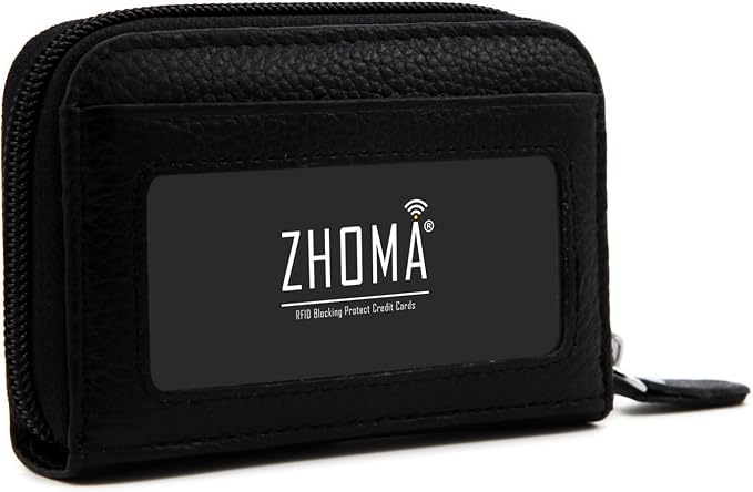 RFID Blocking Genuine Leather Credit Card Case Holder Security Travel Wallet - Black - Image 3