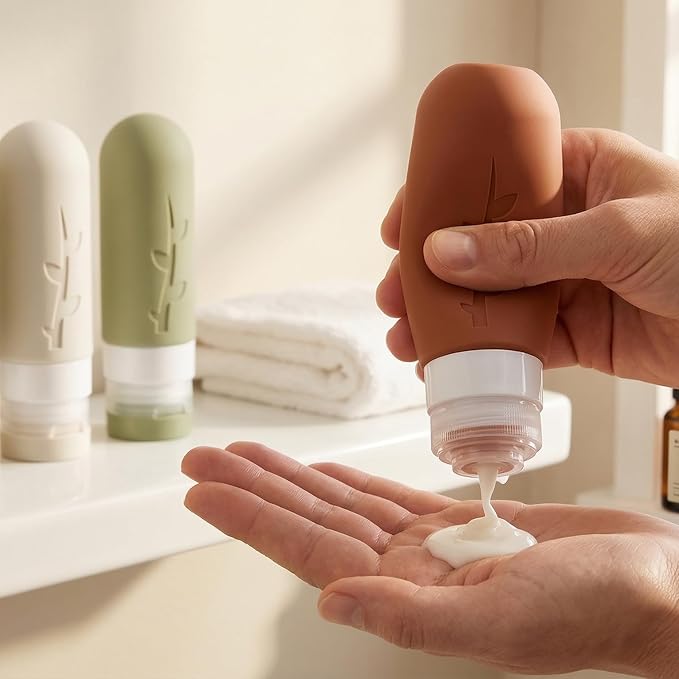 DEPOZA Travel Bottles Kit (16 Pack) - TSA Approved, Leak Proof Silicone Squeezable Containers for Toiletries. Complete Set with Jars, Sprayers & Bag (Earthy brown) - Image 3