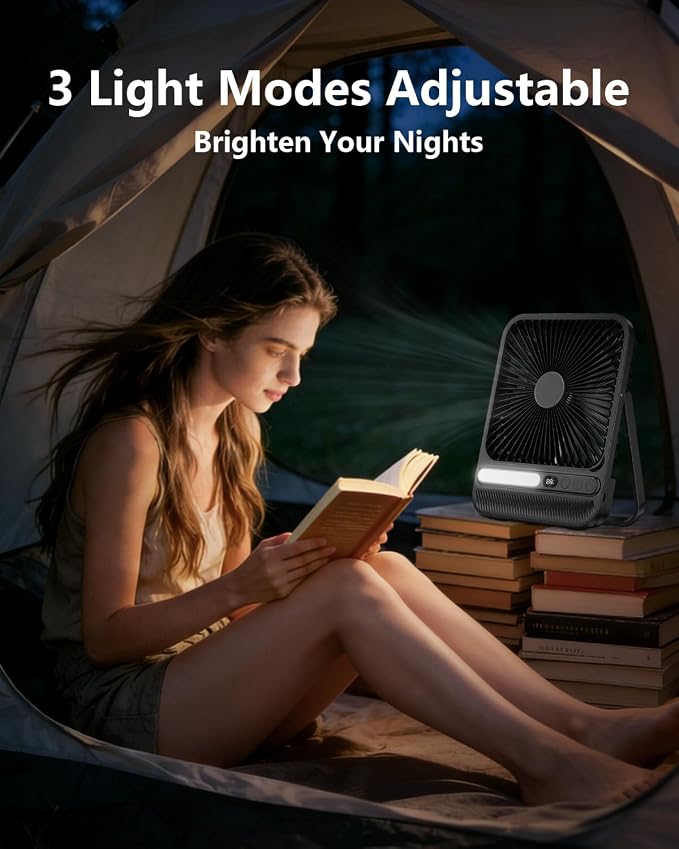 8000mAh Portable Travel Fan,7in 28hrs Ultra-Thin Desk Fan | USB Rechargeable Fan,1.65in Ultra-Thin,<42dB,with Timer,Light&Digital Display,Battery Powered Fan for Sleeping Hotel Cruise - Image 3