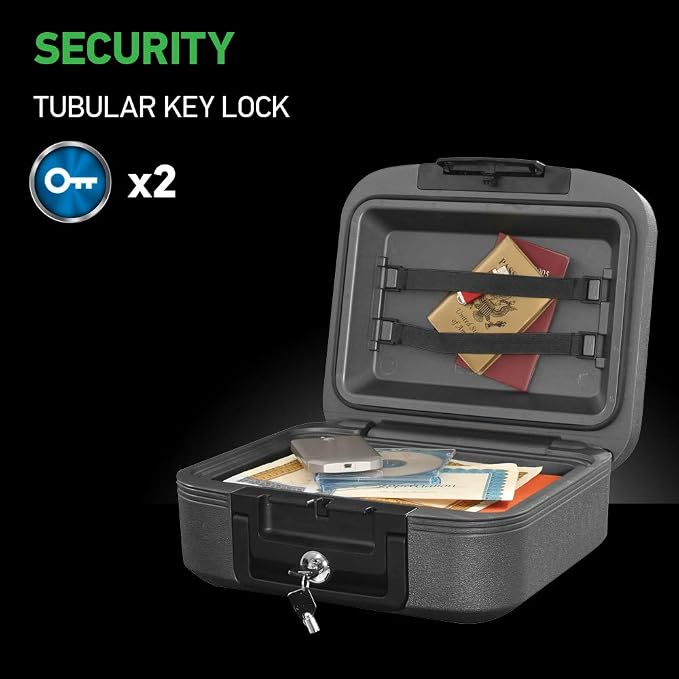 SentrySafe Charcoal Gray Fireproof and Waterproof Safe Box with Key Lock, Portable Chest for Money, Passport, 0.28 Cubic Feet, 6.6 x 15.4 x 14.3 Inches, CHW20221 | Fire and Water Resistant Protection, Key Lock Security, Portable Chest Safe Protects Val... - Image 4