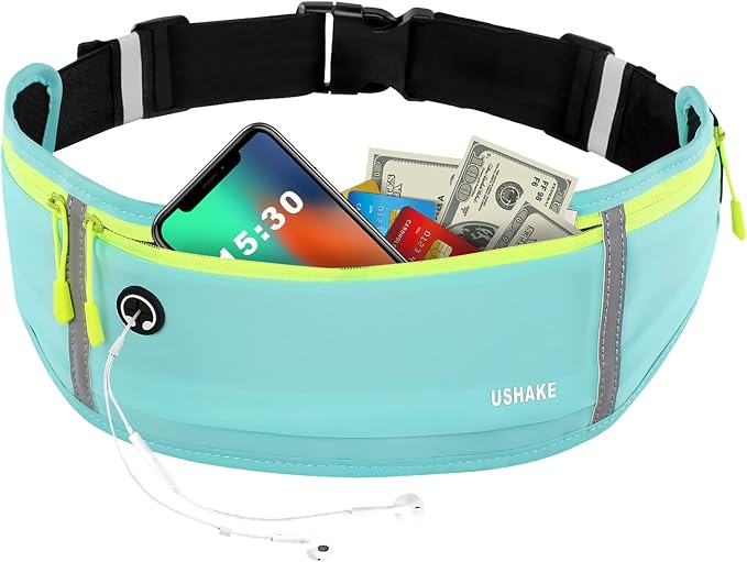 USHAKE Slim Running Belt, Workout Fanny Pack for Men Women,Exercise Waist Pack for Apple iPhone Holder, Runner Belt for Running Walking Cycling Camping Gym Mint blue - Image 8