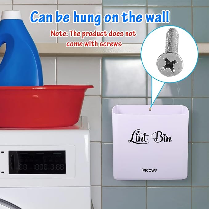Picowe Magnetic Laundry Storage, Large Lint Holder Bin for Laundry Room, Space-Saving Trash Container Hanging on Dryer, Washer or Wall Mount (Gray White) - Image 5