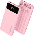 Nusyddy Portable Charger 10000mAh 22.5W w/4 Built-in Cables/6 Outputs Pink | 22.5W Fast Charging, LED Display, Pass Through Charging, Charge 6 Devices at once, TSA Approved, Fits iPhone, iPad, Samsung by NUSYDDY