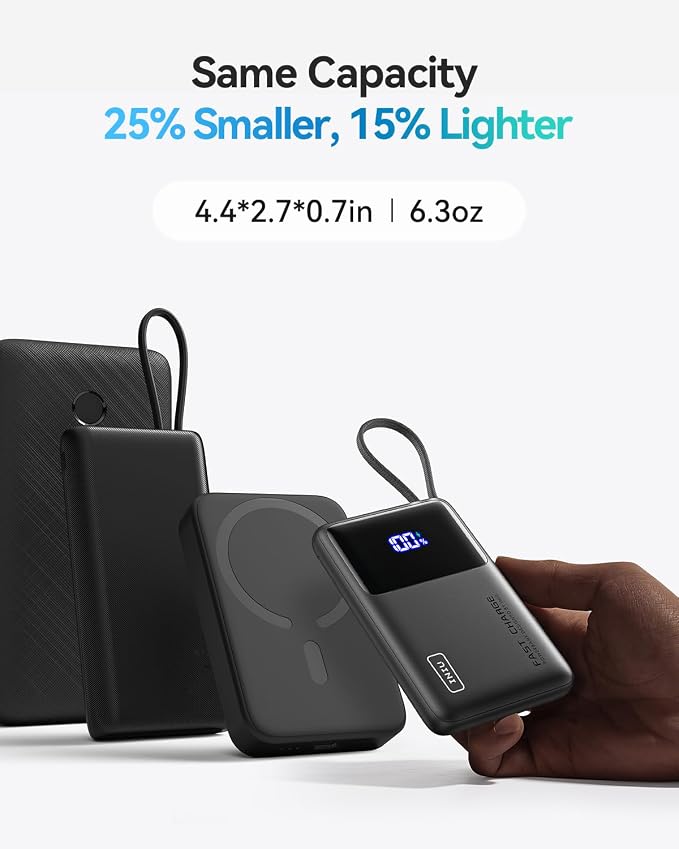 INIU 10000mAh Portable Charger, Smaller 45W Fast Charging Travel Power Bank | Flight-Safe for Travel, Built in USB C Cable, LED Display, Battery Pack for iPhone 17 16 Pro, Samsung S26, iPad etc - Image 3