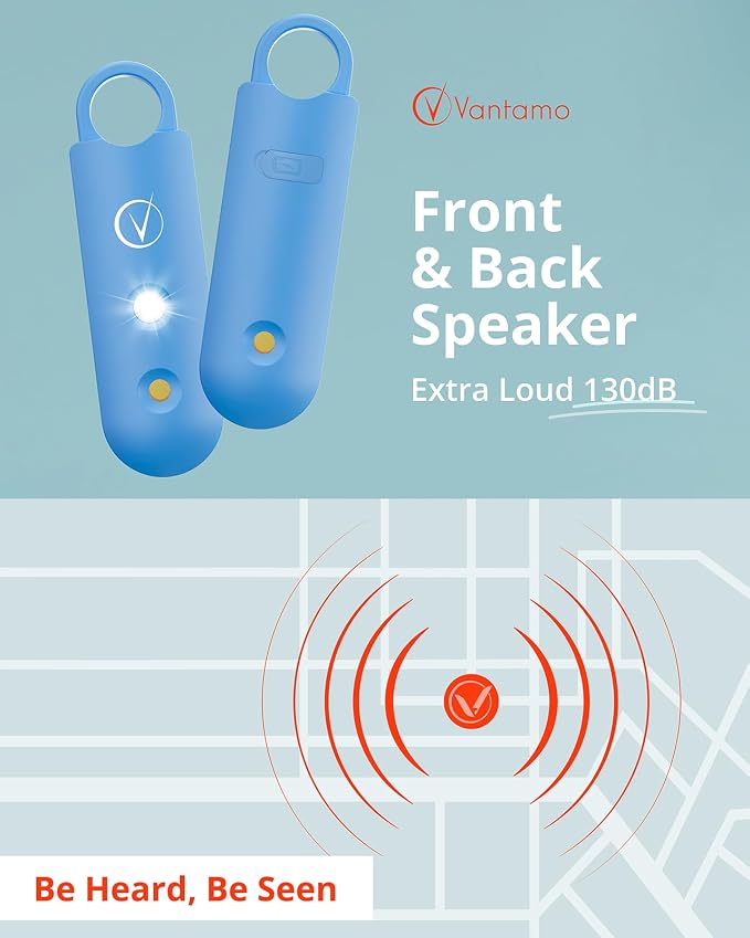 Vantamo Personal Alarm for Self Defense with Low Battery Notice, Strobe Light & Extra Loud 130 dB Double Speakers Safety Keychain Set for Women, Rechargeable Panic Button for Womens Self Defense - Image 3