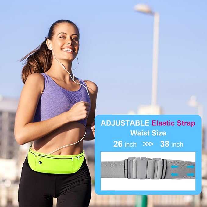 Slim Running Belt for Women Men,Runners Fanny Pack Phone Holder,Money Belt,Running Gear Accessories,with 3 Pockets (Fluorescent green) - Image 4