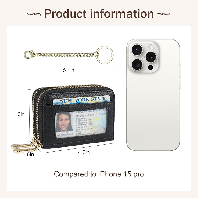 imeetu Rfid Credit Card Holder, Businese Card Case, Wallet for Women Men | Genuine Leather Card Wallet with id Window, Keychain & Double Zipper, Water-resistan Small Wallet with Gift Box, Daily Travel - Image 5