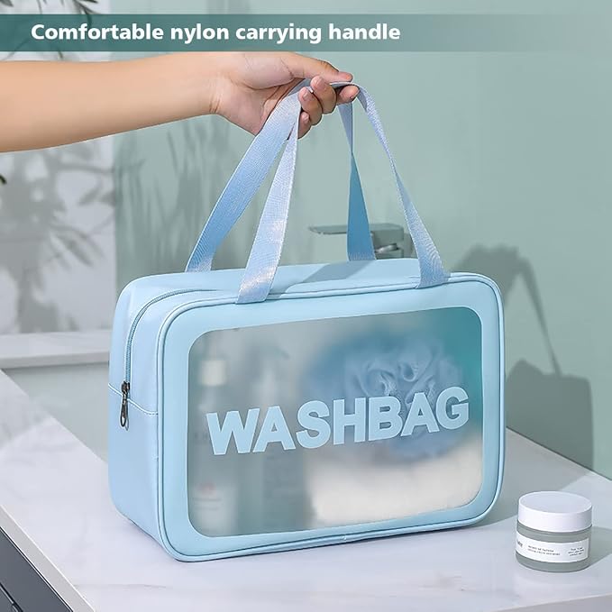 DAPOWER Travel Toiletry Bag for Women and Men, Matte Translucent Toiletry Bag with Handy Handle, Makeup Cosmetic Organizer Bag for Travel Toiletries Accessories (Blue) - Image 6