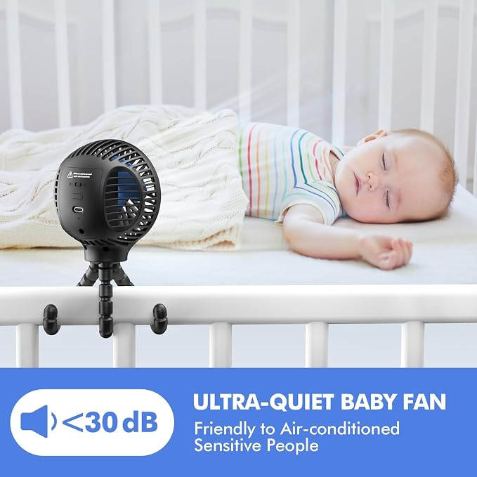 WiHoo Portable Stroller Fan, 11H Ultra-long Battery Life 3 Speed 360°Rotate, USB Rechargeable or Battery Operated Cooling Clip On Personal Fan for Baby Crib Travel Car Seat Black - Image 6