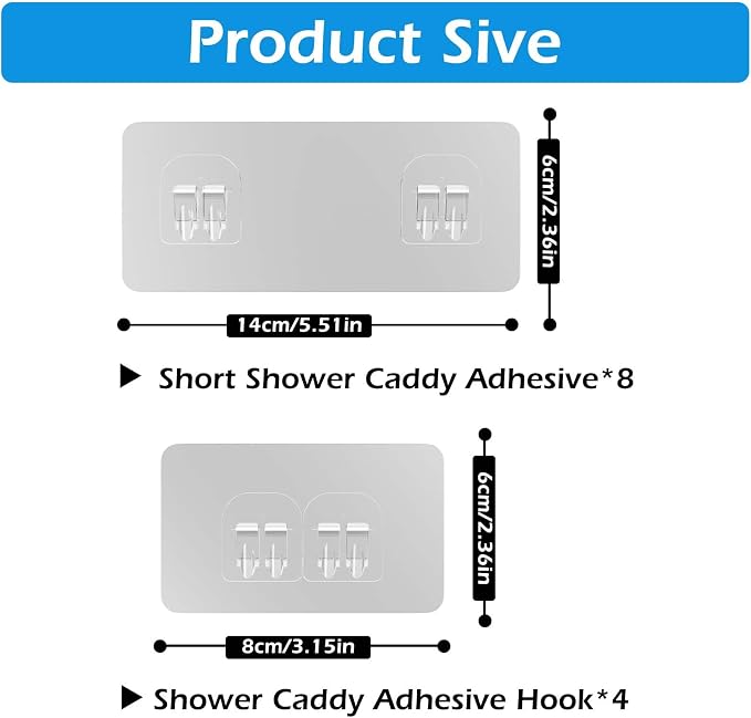 12 Pack Shower Caddy Adhesive Replacement, Shower Adhesive Strips, Waterproof Adhesive Hooks, Strong Sticker, No Drilling, for Bathroom Shelf and Kitchen Racks - Image 2