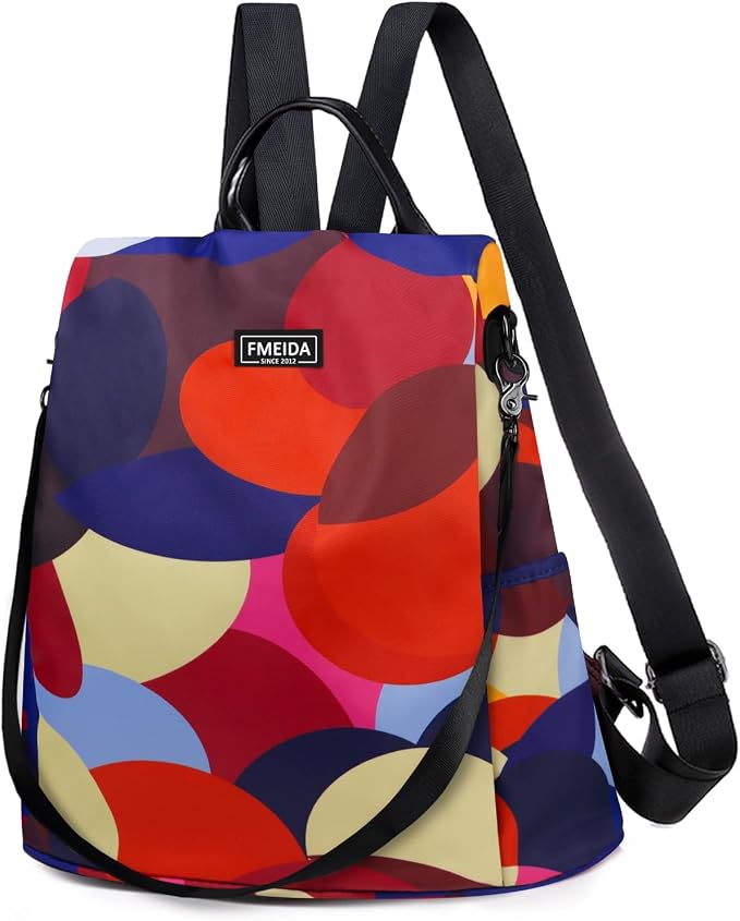 Backpack for Women Anti Theft Back Pack Purse Waterproof Nylon Backpack for College Bookbag Fashion Travel Shoulder Bag Colorful Polka Dots | Hidden Back Zipper Opening, Compact Travel Size, Waterproof Nylon, Daypack for College Work, Colorful Polka Do... by Fmeida