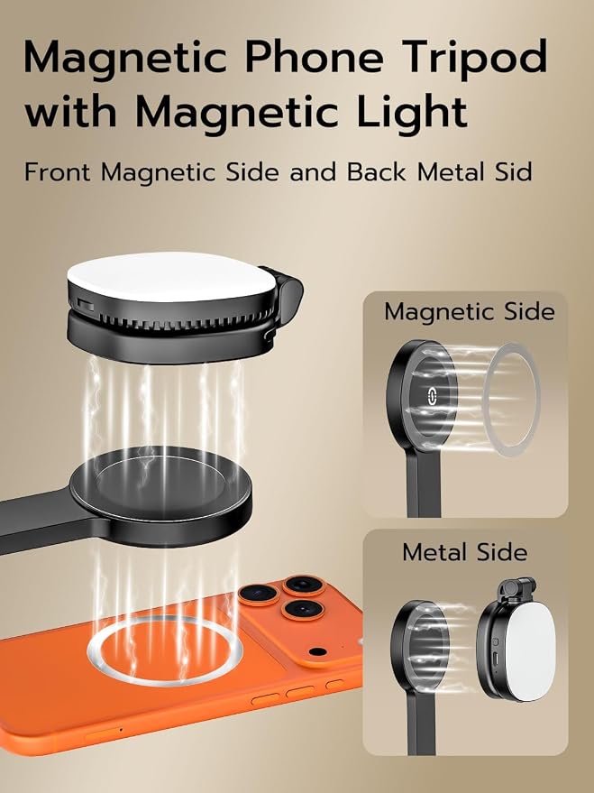 69" Magnetic Tripod for iPhone with Magnetic Light (MPT-04) | Selfie Stick with Magnetic Selfie Light & Remote, Extendable Tripod, Vlogging Kit for Magsafe iPhone/Android Video Recording - Image 2
