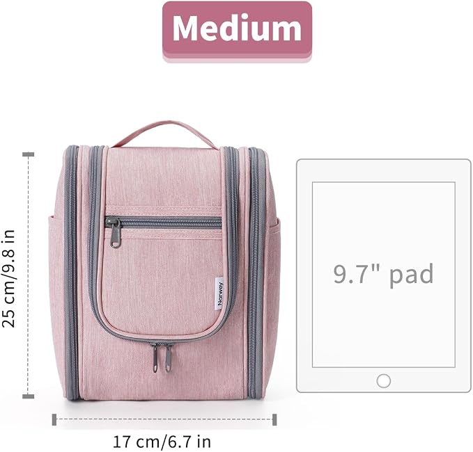 Narwey Small Hanging Toiletry Bag Women Travel Makeup Bag Organizer Toiletries Bag for Travel Size Essentials Accessories Cosmetics (Medium, Pink) - Image 5